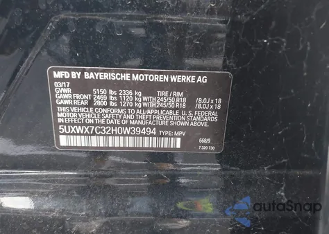 2017 BMW X3 xDrive35I из США, поврежденный, VIN 5UXWX7C32H0W39494